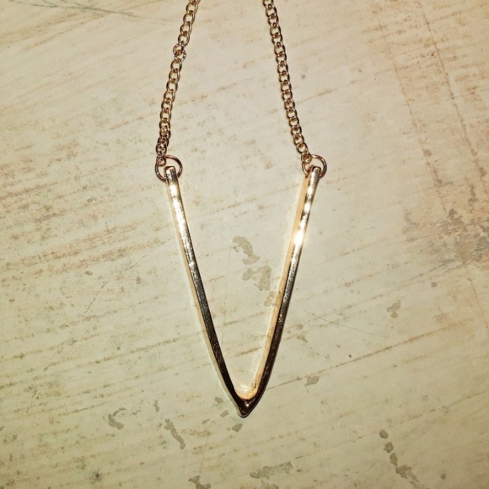 Geometric V Pendant Minimalist Gold Long Necklace - Picture 4 of 5